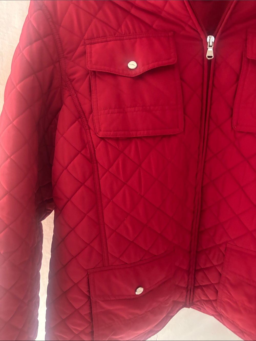 Ralph Lauren Bright Red Diamond Quilted Ski Jacket. LRL In All 5 Hardware Pieces
